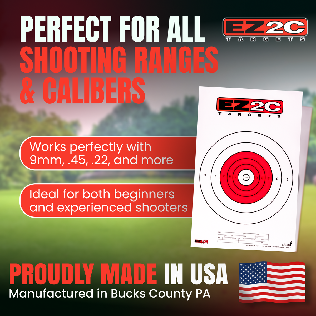 200 EZ2C Targets Most Popular 5 Styles Paper Targets Bundle 11"x17" USA MADE
