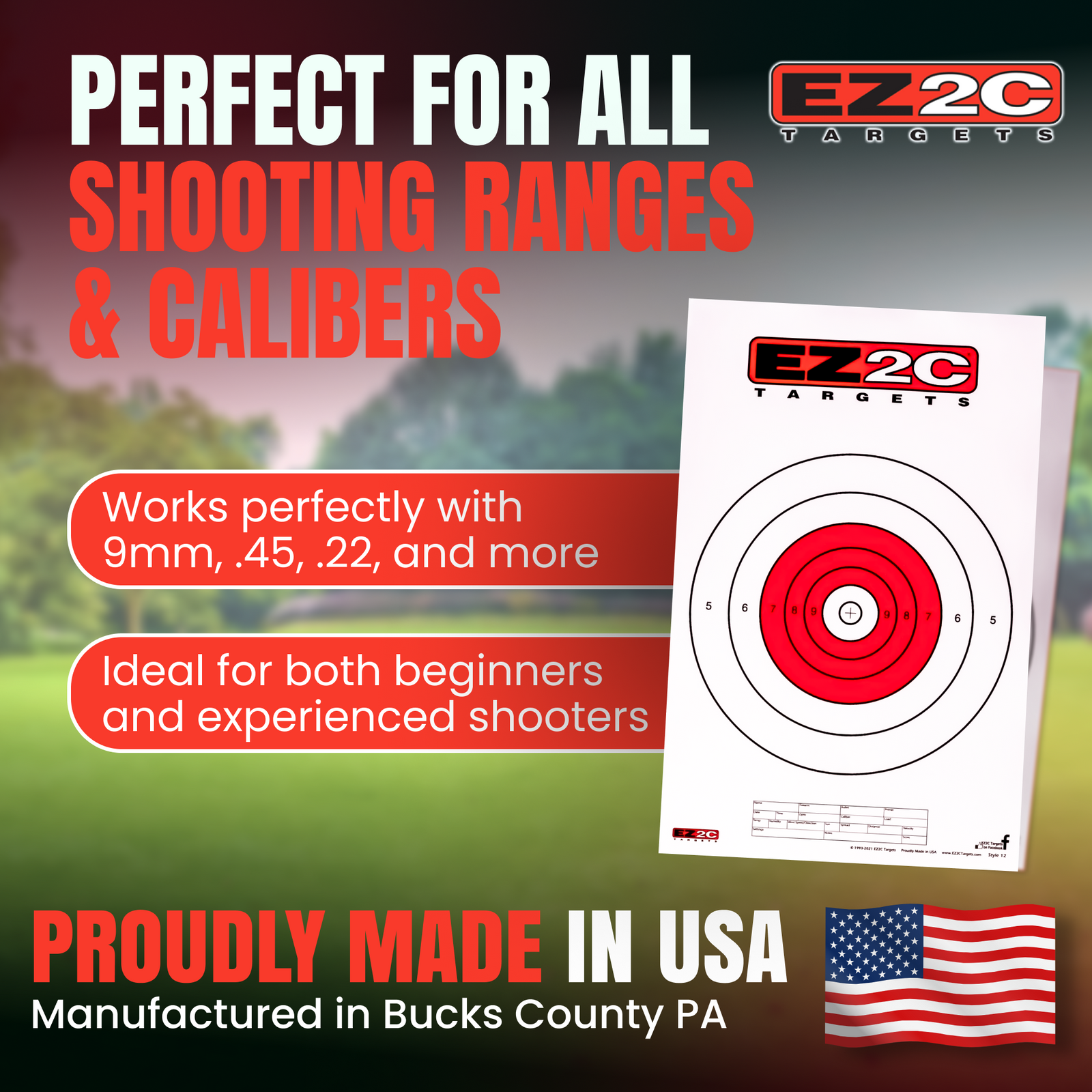 EZ2C Targets #12: Paper Shooting Targets for B16 11"x17" USA MADE