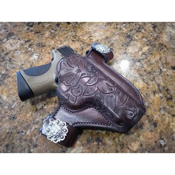 Women's Waistband Holster, Leather Floral Design