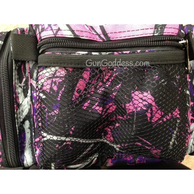 Muddy Girl Camo Range Bag - both short sides have mesh pocket with zippered pocket behind it