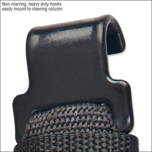 Clips to your steering wheel column for a handy vehicle gun mount. 
