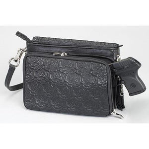 Embroidered lambskin concealed-carry purse - gun pocket unzips on 3 sides