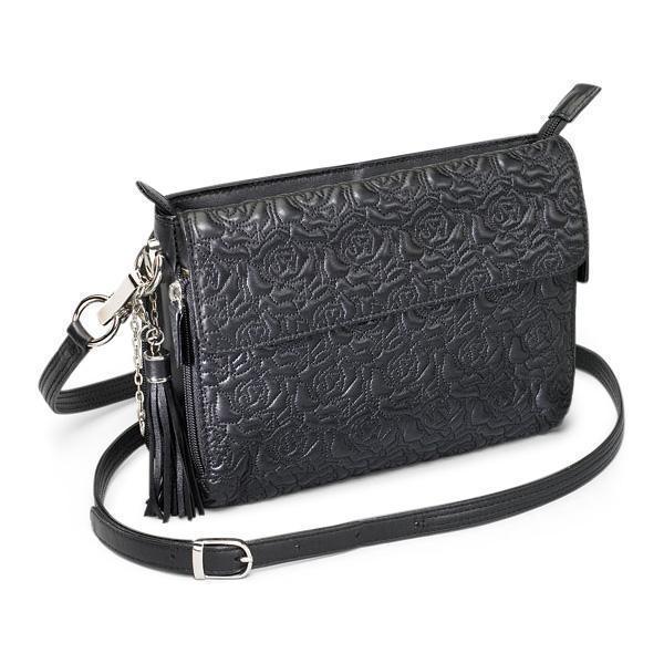 GTM Concealed Carry Rose Embroidered Lambskin Purse, Black, Women's